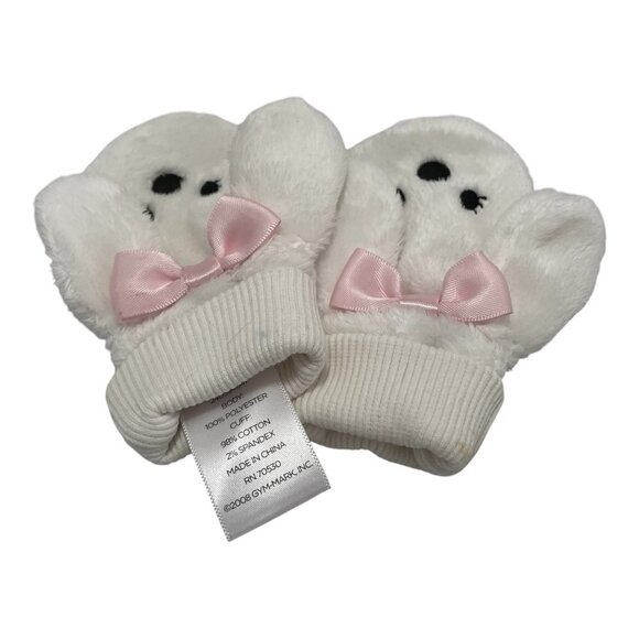 Winter White Pink Plush Mittens Baby Girl Mittens Funny Rabbit Design Mittens - Picture 6 of 7
